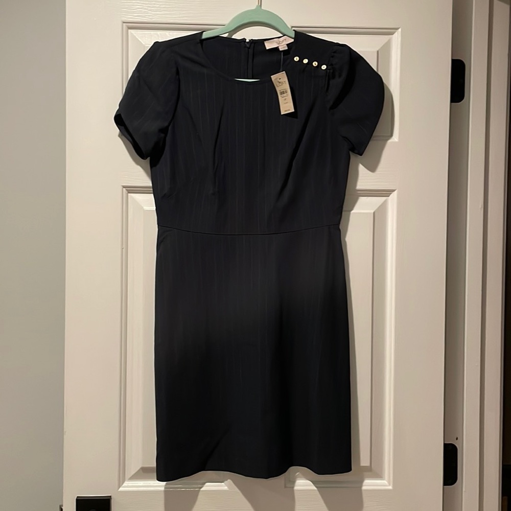 Loft navy blue striped dress, size 2P. New with tags